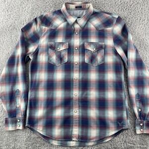 American Eagle Pearl Snap‎ Shirt Men's M Blue Plaid Vintage Fit Western